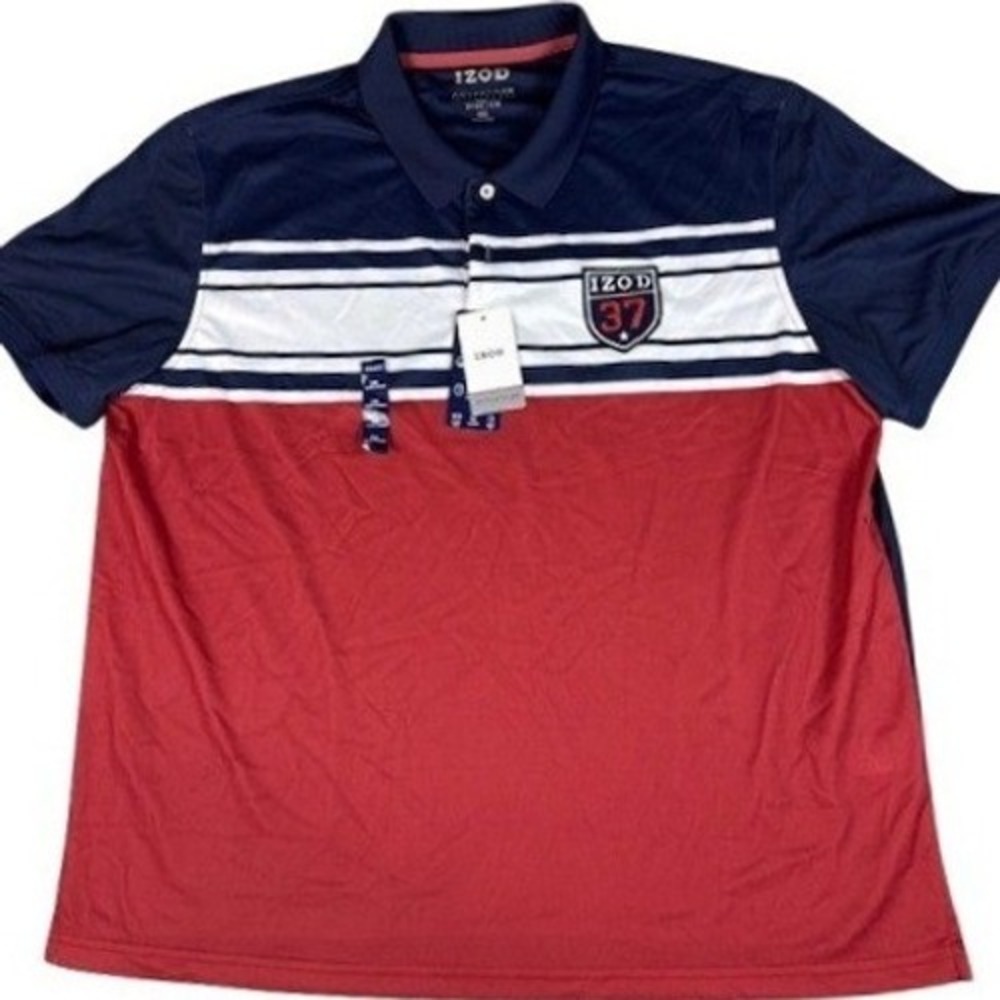 IZOD Advantage‎ Performance Polo Shirt Mens XXL Striped 37 Patch Golf Activewear